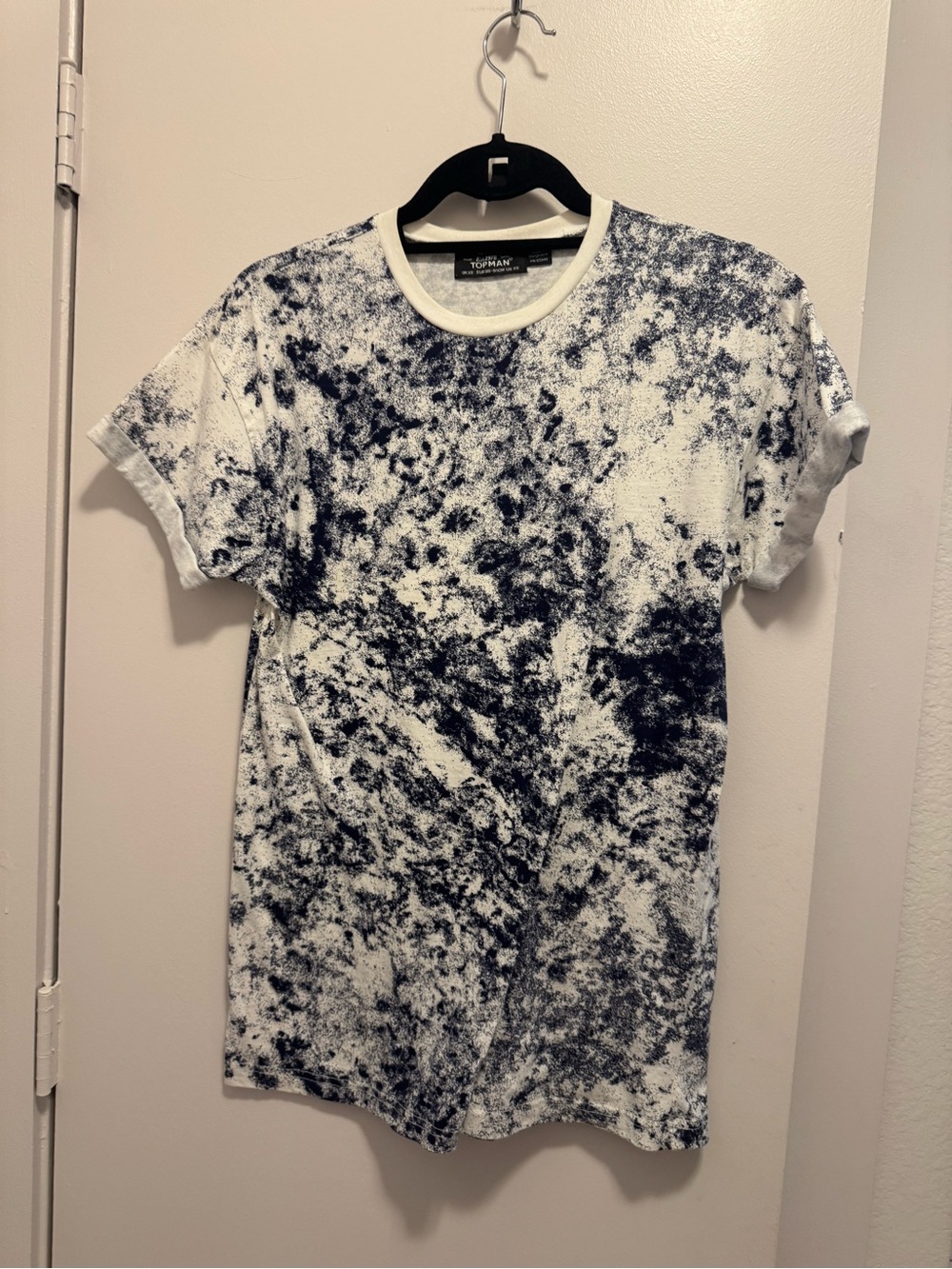 Topman Men’s XS White Blue Abstract Marble Print Crew Neck T-Shirt Short Sleeve